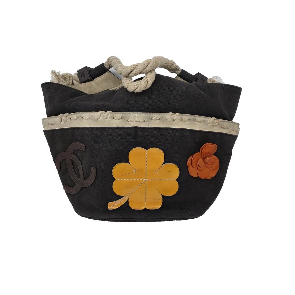 Vintage Chanel Clover Flower Double Rope Handle Fish Net Hand Bag Tote